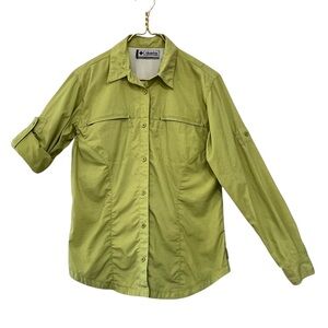 Columbia Titanium Womens Long Sleeve Button Down Hiking Shirt Green Nylon Vented